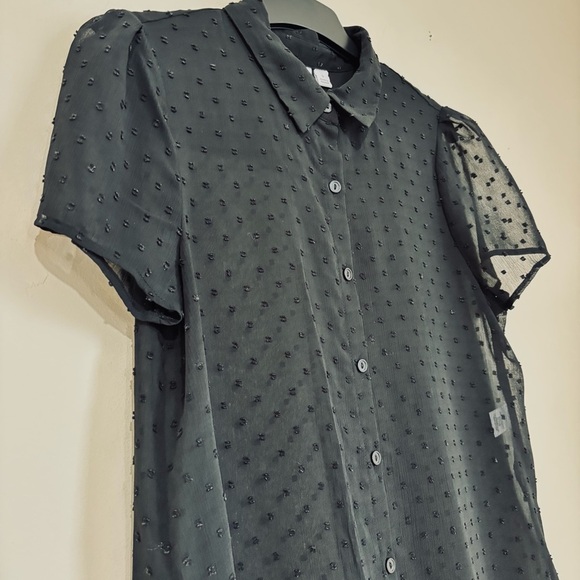 Elle black sheer button up high low short sleeve relaxed long shirt duster Small - Picture 4 of 16